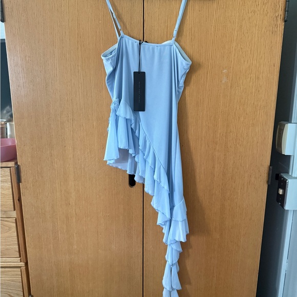 Light Blue Asymmetrical Ruffle Tank Top - Picture 2 of 3